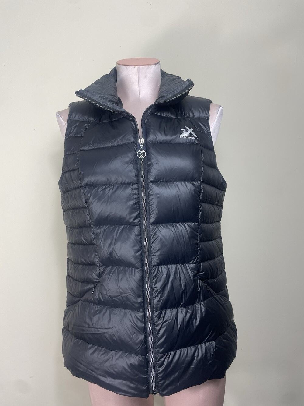 ZEROXPOSUR WOMEN'S BLACK NYLON DOWN FEATHER PUFFER ZIP-UP FRONT VEST SIZE M